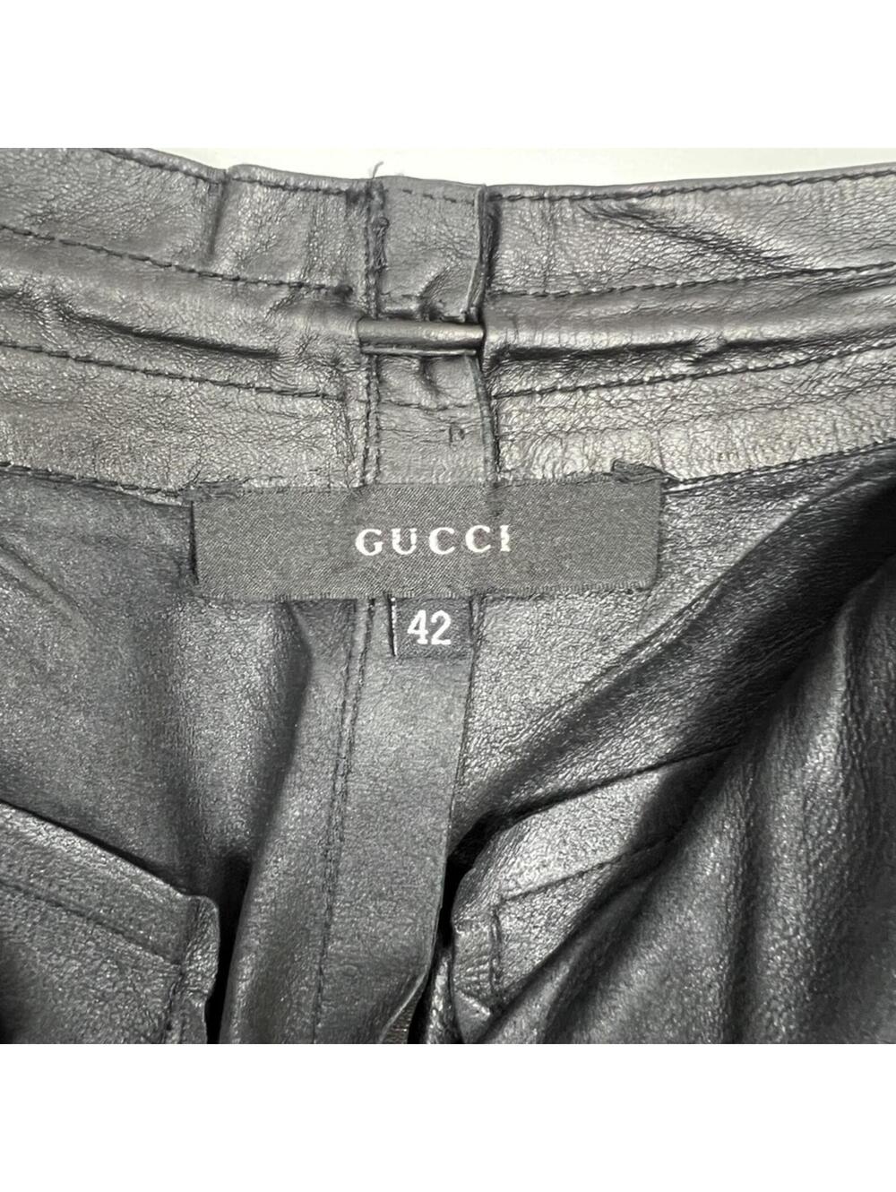 Gucci Black Leather Pants Womens 42 Straight Leg High Rise Italy Luxe